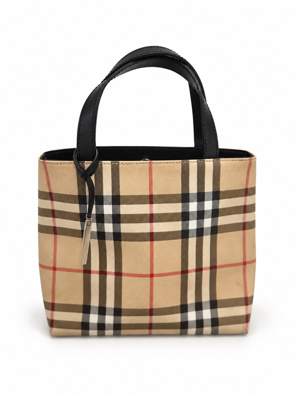 Burberry Beige Check Mini Tote with Black Handles